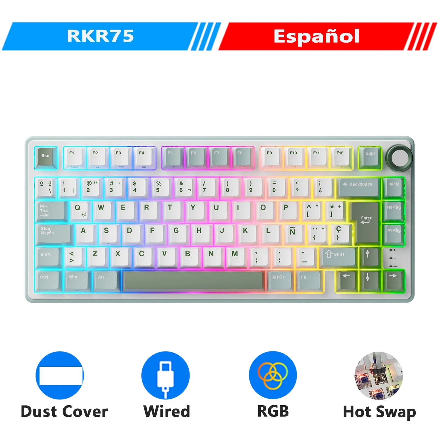 Mechanical Keyboard R75 Gasket 80Key RGB Hot Swap Spanish