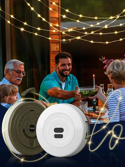 2-in-1 LED Reel Camping String Light – USB Rechargeable Portable Atmosphere Lantern Garden Tent Decor 2026