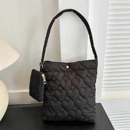 Cozy women's quilted tote – padded square shoulder bag, polyester, casual everyday