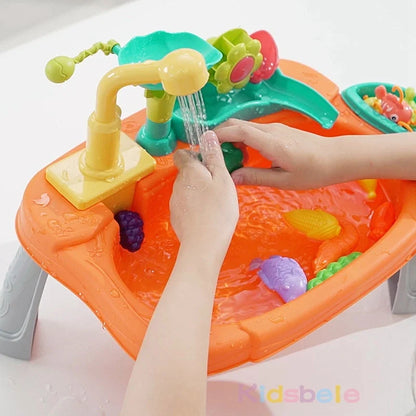 Kids Electric Kitchen Sink Toy with Running Water, Play Utensils, and Multi-Color Design for Pretend Cooking