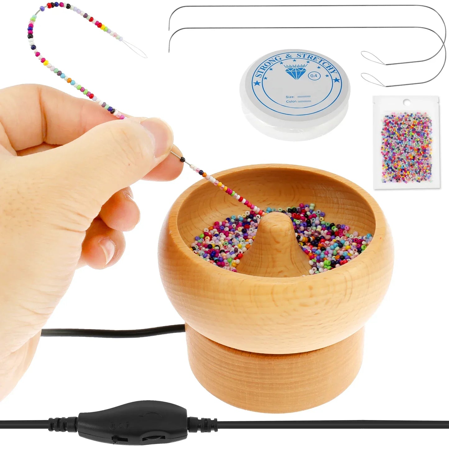 Bead Stringing Machine Electric Wooden Spinner Craft Tool Back To School 2025 Quick Bracelet Necklace Maker