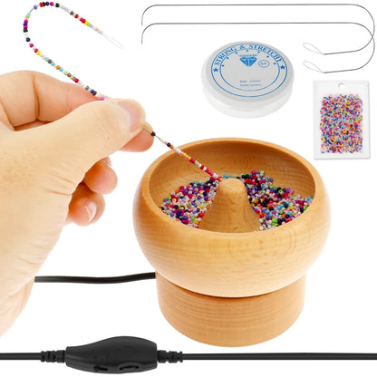 Bead Stringing Machine Electric Wooden Spinner Craft Tool Back To School 2025 Quick Bracelet Necklace Maker