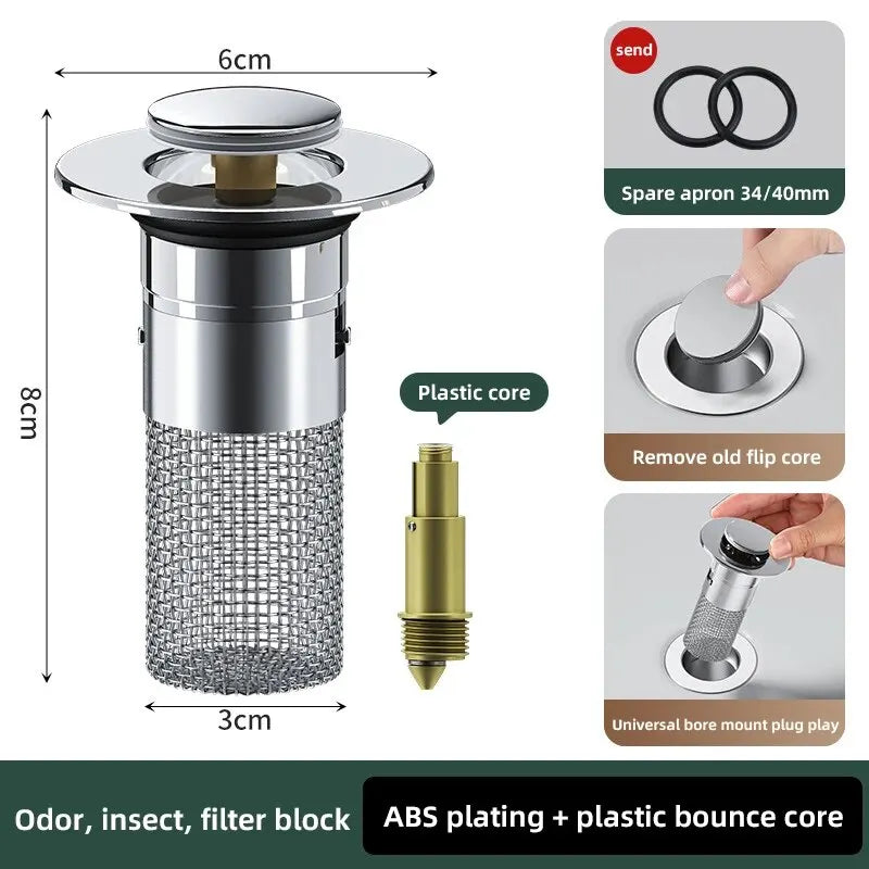 Pop-Up Drain Stopper Basin Hair Catcher Stainless Steel Filter Anti-Odor Fall 2026 Home Upgrade