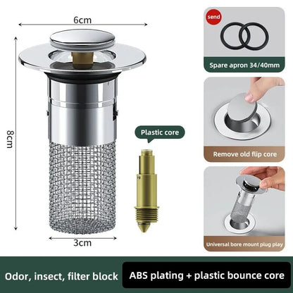 Pop-Up Drain Stopper Basin Hair Catcher Stainless Steel Filter Anti-Odor Fall 2026 Home Upgrade