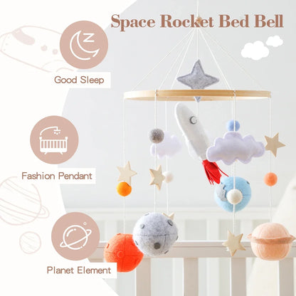 Wooden Rocket Crib Mobile Newborn Sensory Toys Soothing