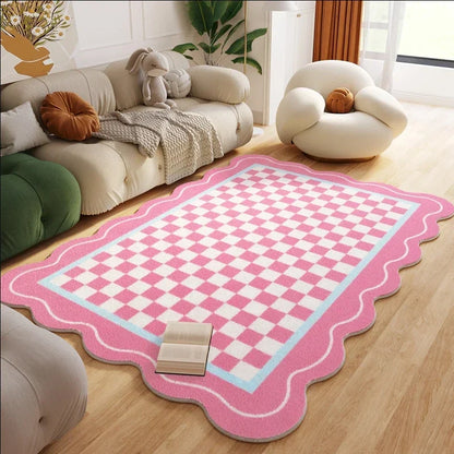 Plush Rug Checkered Scalloped Area Rug, Kids Bedroom Living Room Accent Fall 2025 Cozy Fluffy Machine Washable