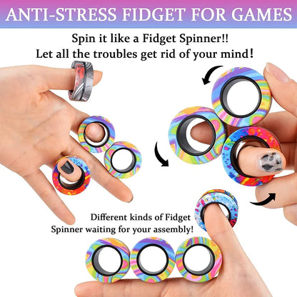 3Pcs Magnetic Rings Fidget Toy Set - Adult Fidget Magnets Pack for Kids and Teens, Stress Relief Spinner Gift