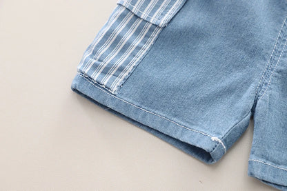Summer styling angle for the boys striped shirt and denim shorts set - view 13
