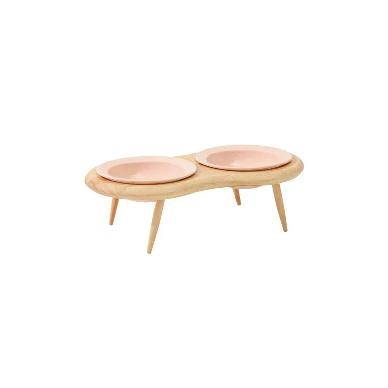 Cat Ceramic Bowl Set Height Adjustable Elevated Wooden Stand Double Food Water Bowls Fall 2025 Mess Free Feeding