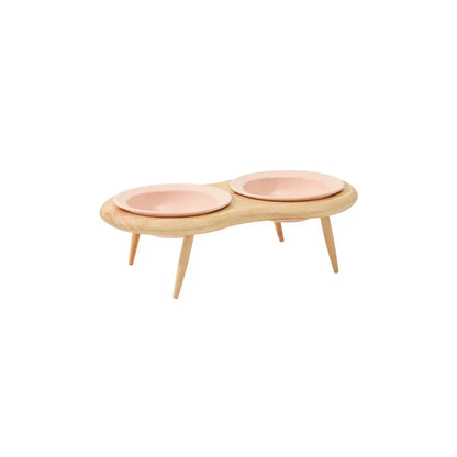 Cat Ceramic Bowl Set Height Adjustable Elevated Wooden Stand Double Food Water Bowls Fall 2025 Mess Free Feeding