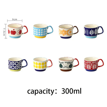 Coffee Mug 300ml Japanese Flower Ceramic Set Retro Drinkware Office Entertaining Fall 2025 Ergonomic Handgrip Gift