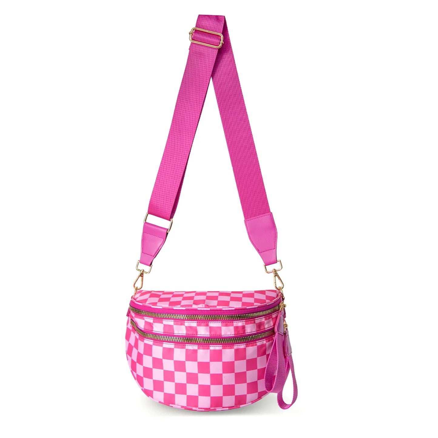 Versatile unisex crossbody bum bag – checkered nylon, box shape, travel and daily use