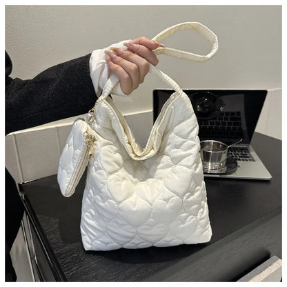Cozy women's quilted tote – padded square shoulder bag, polyester, casual everyday