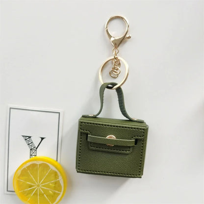 1+1 Free Birkin Inspired Mini Hand Bag - Solid Color PU Leather Coin Bag Keychain Charm