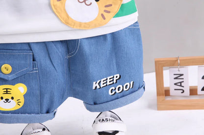 Different colour variation or layout view of the boys cartoon bear t-shirt and shorts set