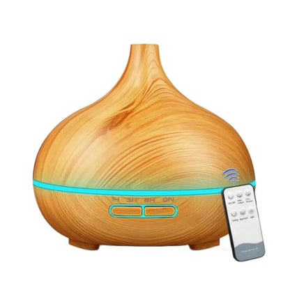 Air Humidifier Aromatherapy Essential Oil Diffuser 500ml Wood Grain Remote Control with 7 Color Lights for Home