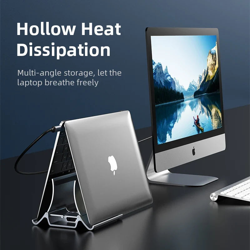 Vertical Laptop Stand with Silicone Grip - Dual Device Holder for MacBook & Tablet, Heat Dissipation,