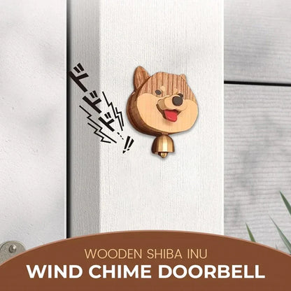Wooden Shiba Inu Wind Chime Doorbell - Magnetic Shopkeepers Bell for Door Opening