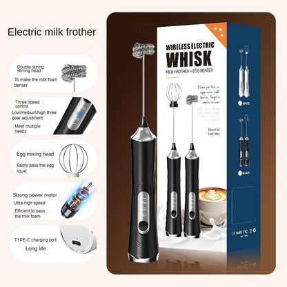 Electric Milk Frother Handheld 3 Speed USB Rechargeable with Whisk and Chopper, Back to School 2026 Gift