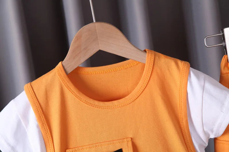 Fabric and texture detail of boys summer casual t-shirt & shorts set