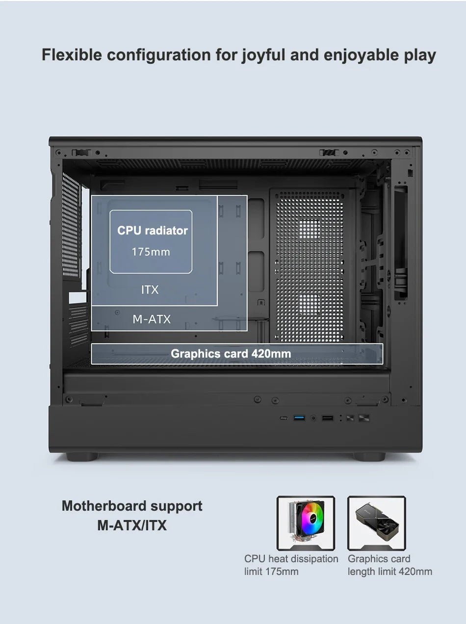 Mini ITX PC Case Tempered Glass 360mm Water Cooling