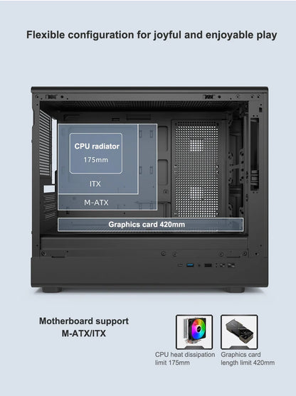 Mini ITX PC Case Tempered Glass 360mm Water Cooling