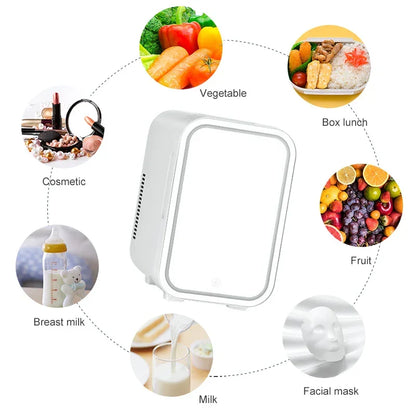 Mini Makeup Fridge 4L With LED Mirror Portable Cosmetic Cooler USB Dual Use Home Car Fall 2025 Keeps Skin Fresh