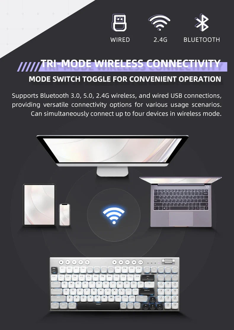 Wireless Low Profile Mechanical Keyboard 98 Keys PBT