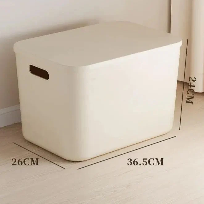 Beige PP Ins Style Storage Box with Lid - Home Organizers for Dustproof Clothing & Toys