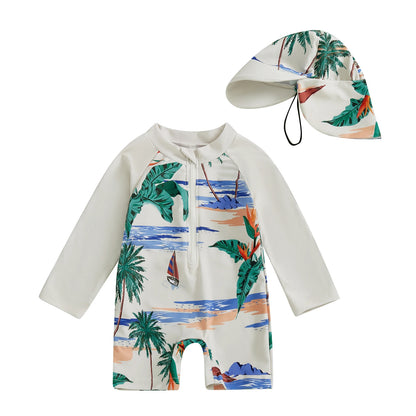 Additional gallery view 13 of boys shark print long sleeve rash guard swimwear set