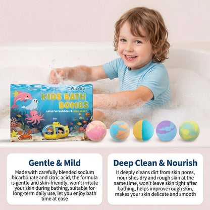 Kids Bath Bombs Set 6 Pcs Colorful Fizzy With Surprise Inside Moisturizing Formula Birthday Gift