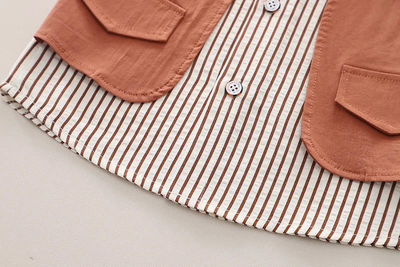 Close up look at the boys casual summer t-shirt and shorts outfit - view 10