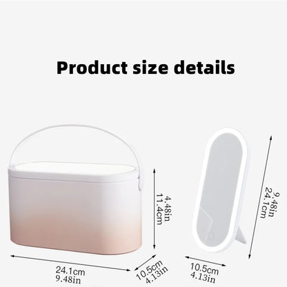Makeup Organizer Box with LED Light Mirror - Portable Travel Makeup Case for Cosmetics Storage