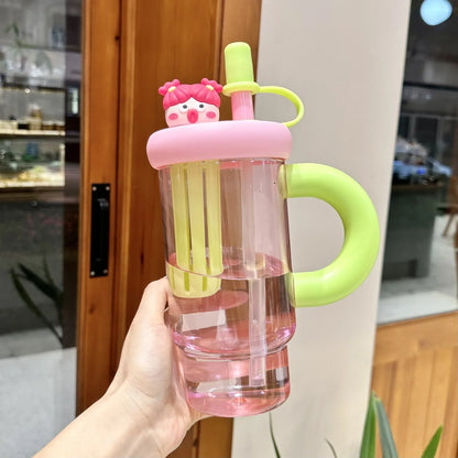 Straw Cup 900ml Cartoon Cute Portable Water Cup Summer 2025 Large Capacity High Temperature Resistant Outdoor