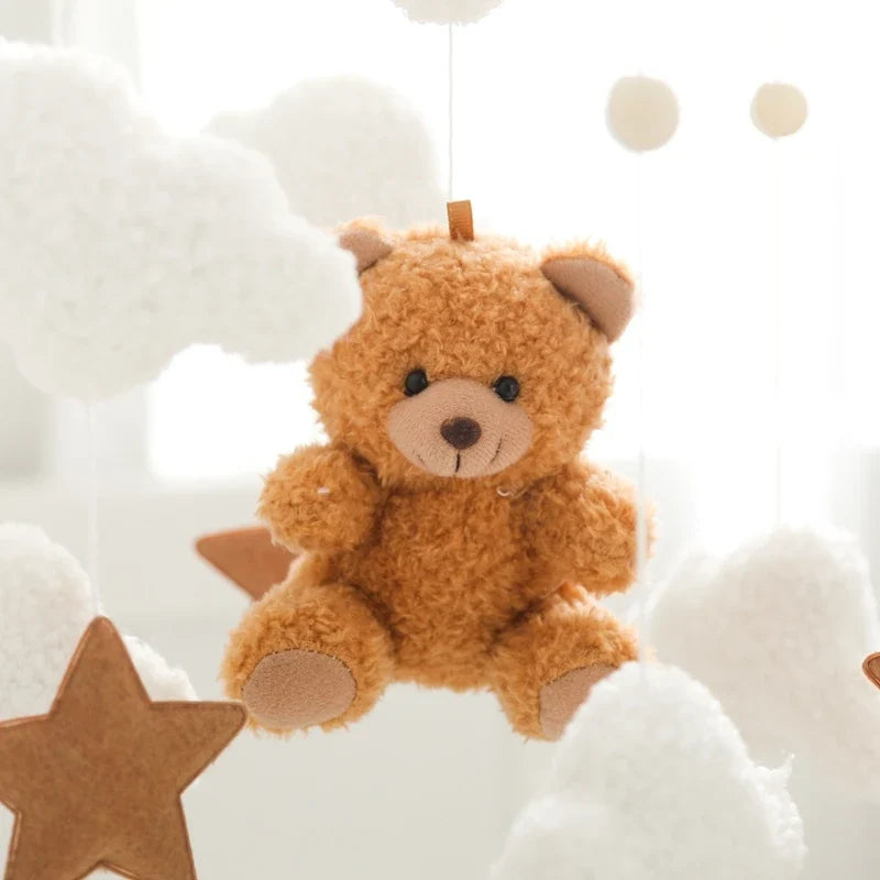 Wooden Crib Mobile Felt Bear Musical Newborn Sensory Toys