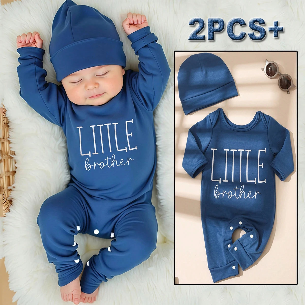Newborn boys long-sleeve letter print bodysuit with matching hat