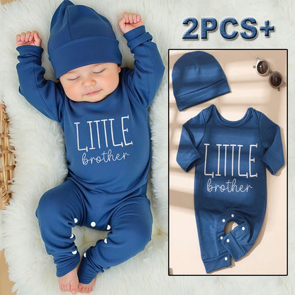 Newborn boys long-sleeve letter print bodysuit with matching hat