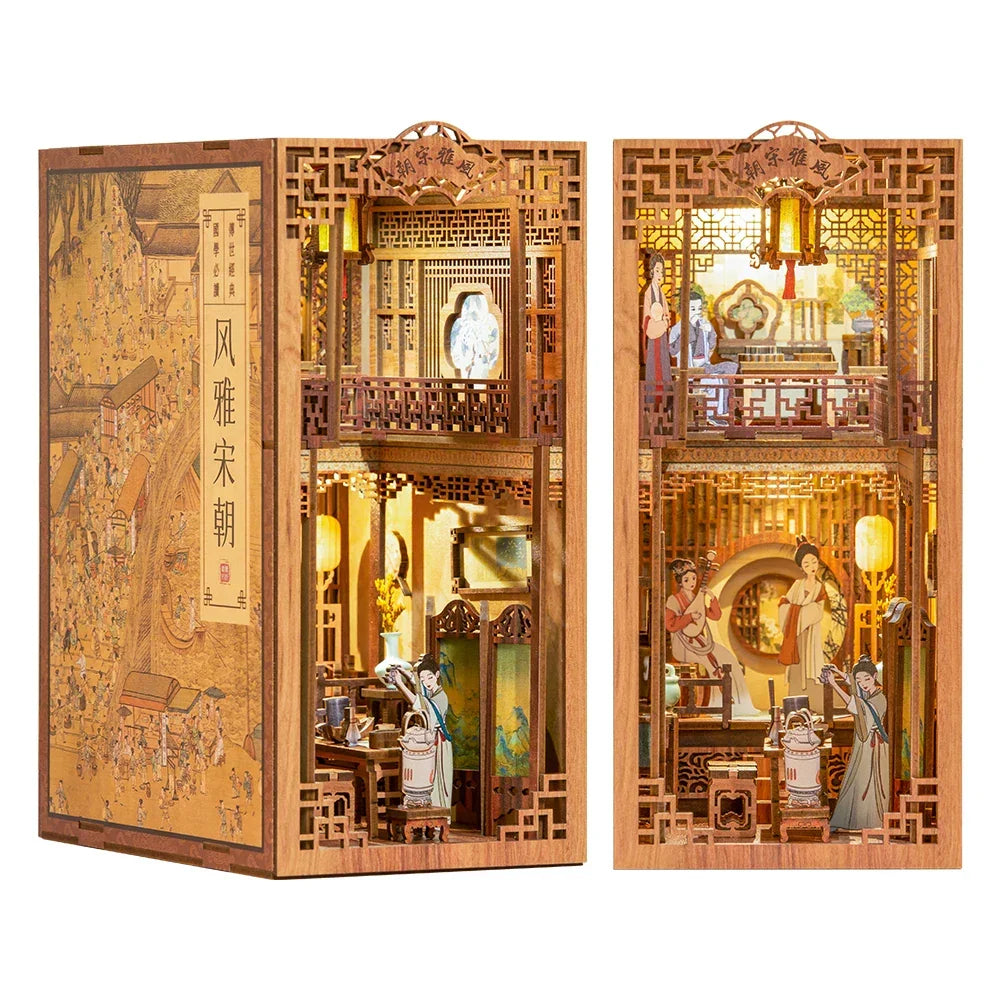DIY Book Nook Kit Wooden Miniature Shelf Insert Roombox Dollhouse Model Holiday 2025 Cozy Library Gift