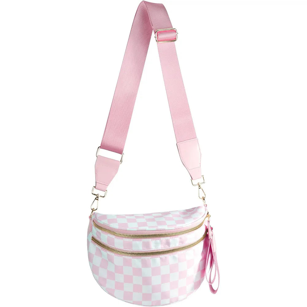 Casual women's checkered crossbody shoulder bag – high-capacity sling bag with adjustable strap
