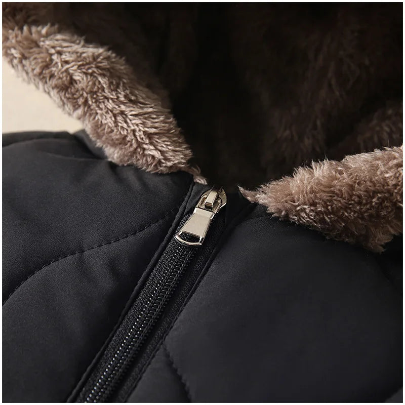Back view of baby fleece lined hooded winter onesie