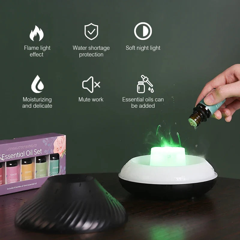 Volcanic Aroma Diffuser Essential Oil Lamp 130ml USB Humidifier with Color Flame Night Light