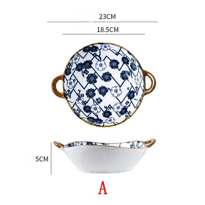 7.5 Inch Japanese Ceramic Noodle Bowl With Handles Blue