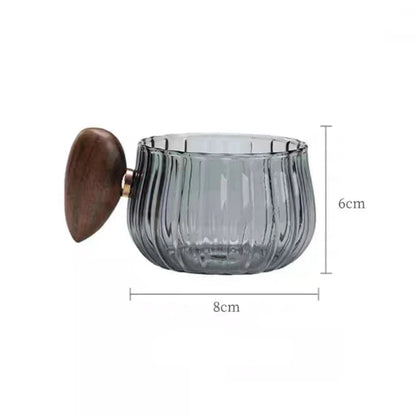 Stripe Heat-resistant Glass Coffee Mug 200ml with Wooden Handle for Latte, Milk, Tea