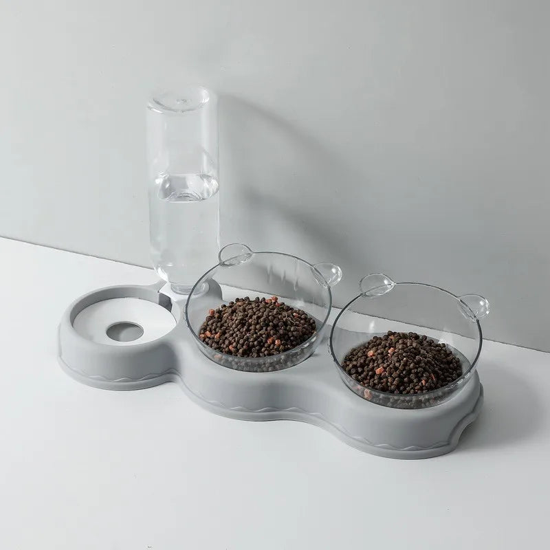 Raised Pet Feeding Station Tilted 3-Bowl Design With 500ML Water Bottle Fall 2025 Ergonomic Spine Protection