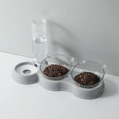 Raised Pet Feeding Station Tilted 3-Bowl Design With 500ML Water Bottle Fall 2025 Ergonomic Spine Protection