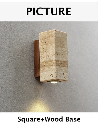 Japandi Yellow Marble LED Wall Sconce Wabi Sabi Bedside Light