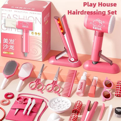 Kids Hair Salon Set Pink Pretend Play Styling Kit With Hair Dryer And Accessories Fall 2025 Gift