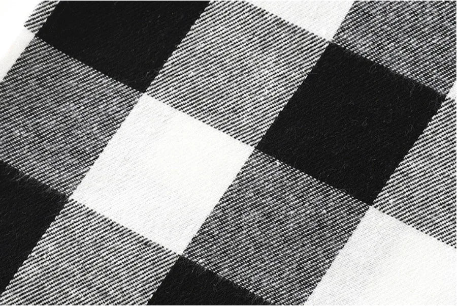 Side view of boys plaid long sleeve hooded jacket