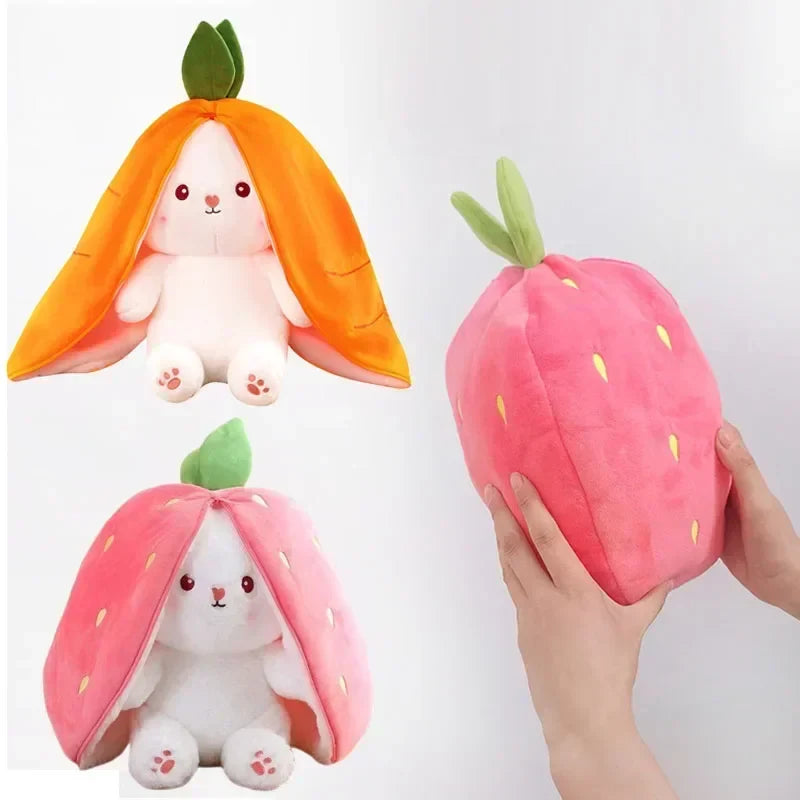 Plush Bunny 25cm Strawberry Carrot Transforming Toy Kids Birthday Gift Fall 2025 Cute Cuddly Surprise