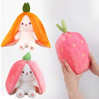 Plush Bunny 25cm Strawberry Carrot Transforming Toy Kids Birthday Gift Fall 2025 Cute Cuddly Surprise